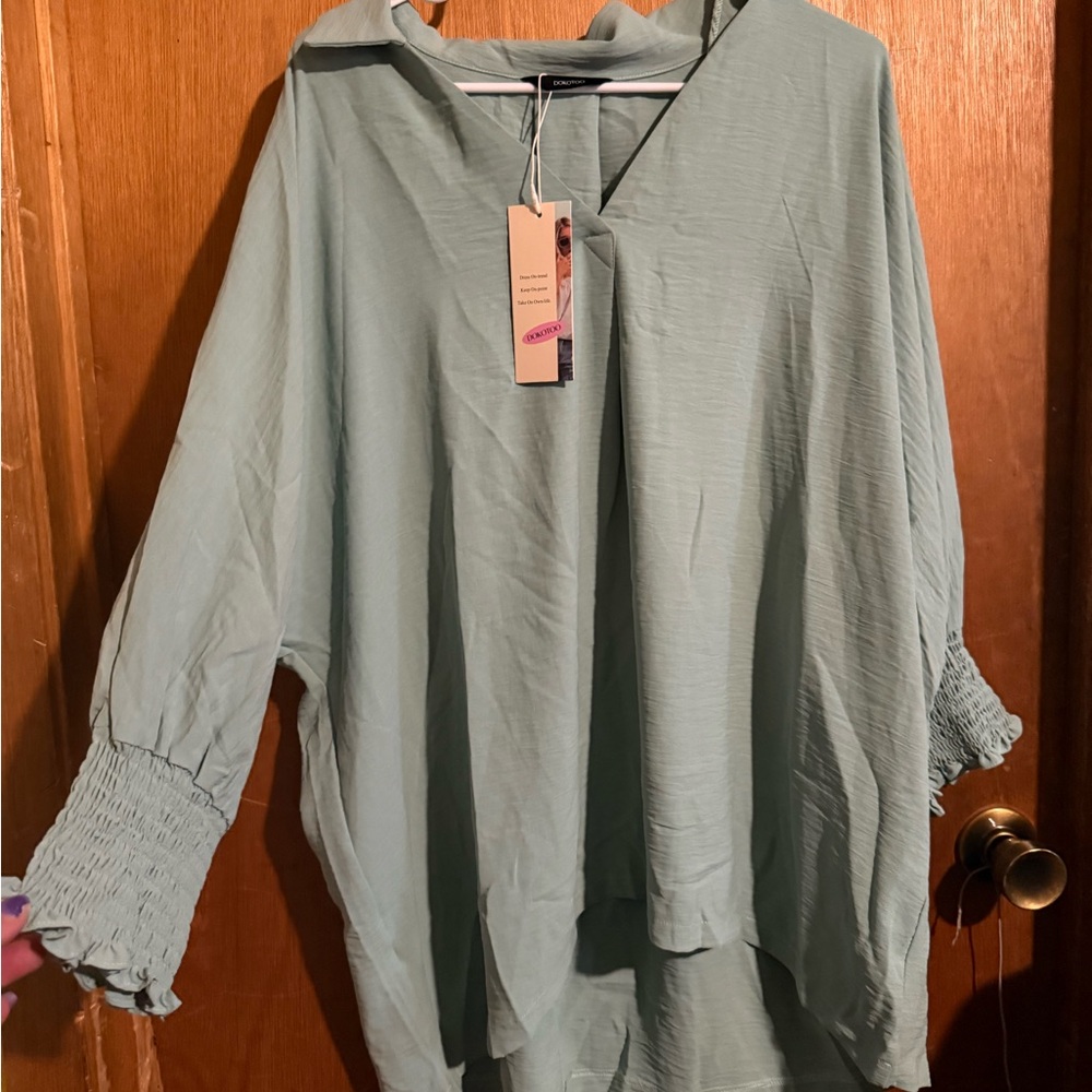 Green 3/4 Sleeve Sailor Collar Tunic